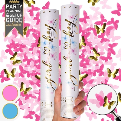 Geschlecht offenbaren Confetti Cannon Schmetterlingsform Pink 2 Pack Geschlecht offenbaren Junge Mädchen Poppers