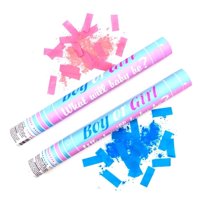 Neue Babydusche sie oder er Junge Mädchen Blau rosa Geschlecht enthüllen biologisch abbaubare flammfeste Party Popper Konfetti Kanone