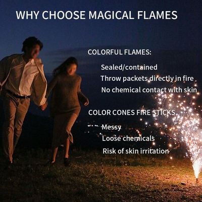 Mystische Wirkung Zauberpulver lebendige Farben Flammen Lagerfeuer Campingkamine Weihnachtsfeiern Neujahrsfeiern Feuerwerk