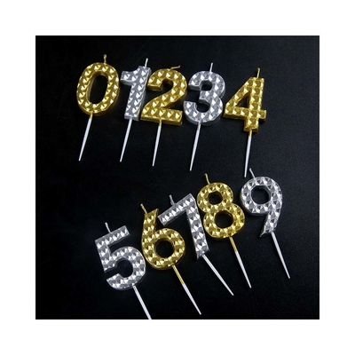 Kreative Gold Silber Diamant Oberfläche Digitale Kerzen Geburtstagsfeier Kuchen Dekoration