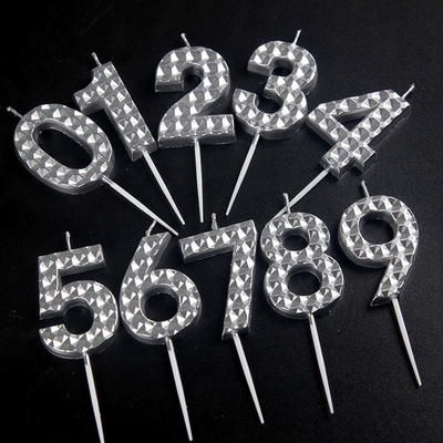Kreative Gold Silber Diamant Oberfläche Digitale Kerzen Geburtstagsfeier Kuchen Dekoration