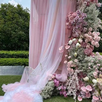 Custom Polyester Tulle Stoff Weiches Färben reine Farbe für die Außen Hochzeitsdekoration