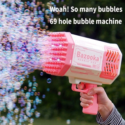 Bubble Gun Rakete 69 Löcher Seifenblasenmaschine Weihnachtsgeschenk Pistole Form Automatischer Bläser mit leichten Spielzeug für Kinder