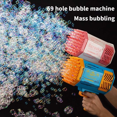 Bubble Gun Rakete 69 Löcher Seifenblasenmaschine Weihnachtsgeschenk Pistole Form Automatischer Bläser mit leichten Spielzeug für Kinder